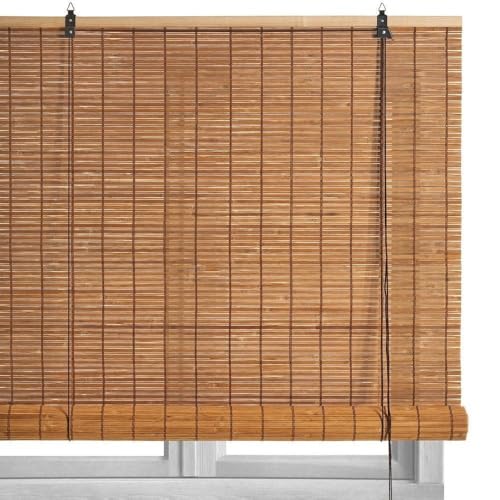 LOLAhome - Estor Enrollable de Bambú Color Natural Tostado de 160 x 180 cm. Persiana de Estilo rústico para Dar Sombra, Protección Solar y Escurecer Puertas o Ventanas