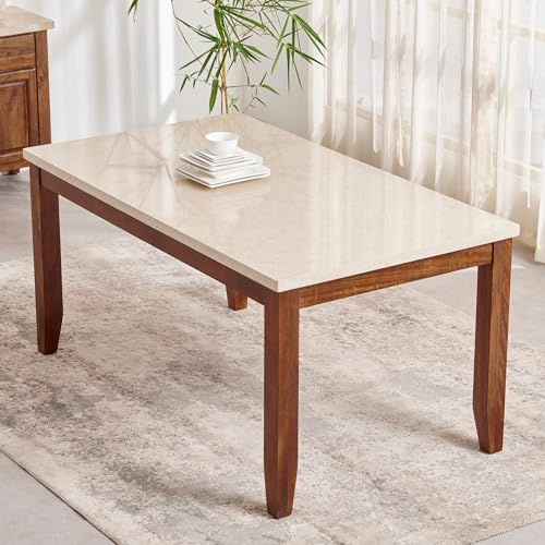 Image of Home Centre | Giza Composite Marble Top 6-Seater Dining Table | Dining Set for Home | Beige | 1 Year Warranty