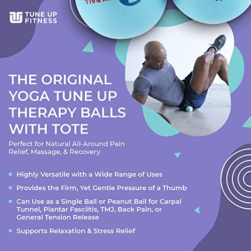 YOGA TUNE UP® Therapy Balls in Tote by Tune Up Fitness - Massage Balls for Trigger Point, Pressure Point & Myofascial Release - Use as Single or Peanut Ball for Pain Relief & Relaxation (Aqua Blue)