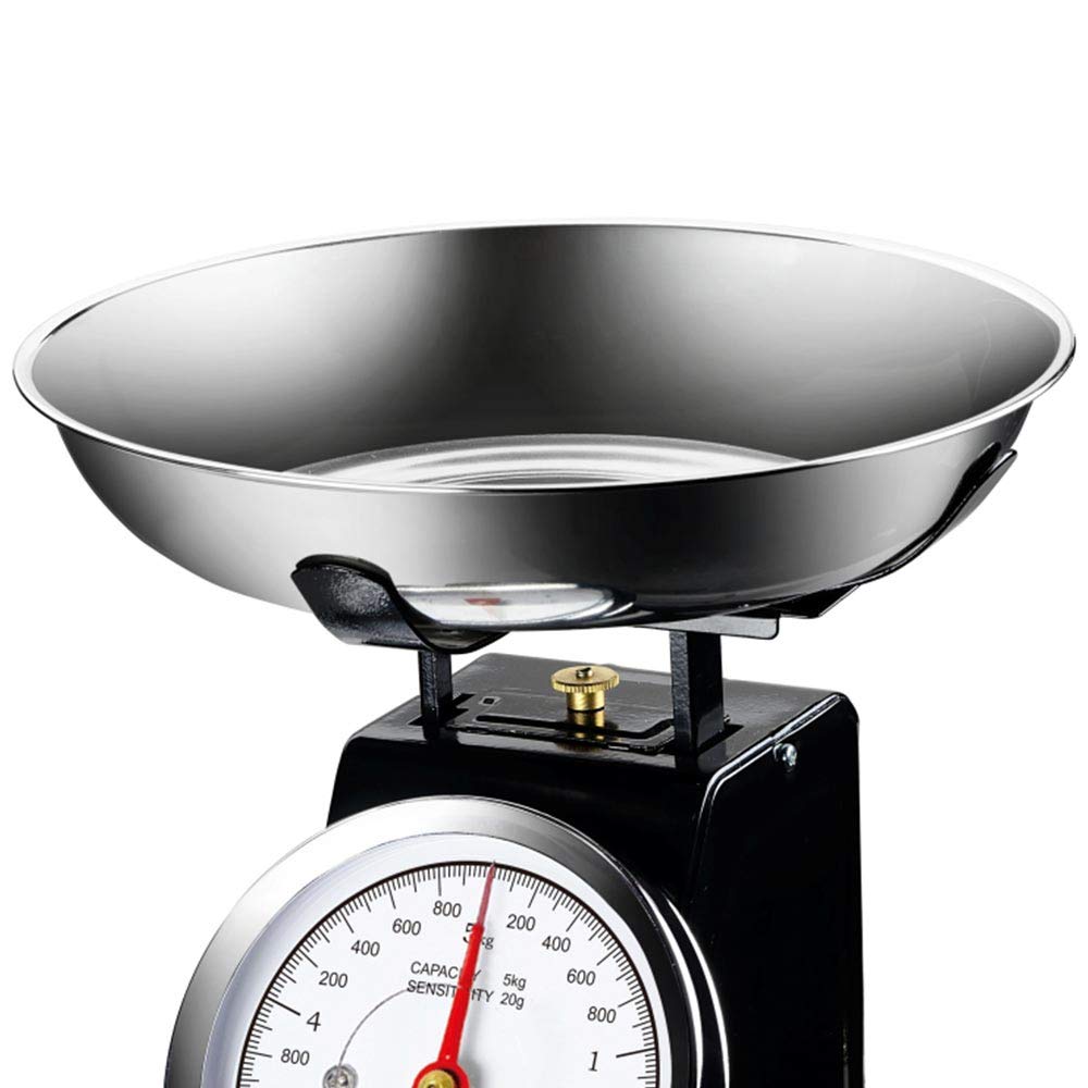 Bakaji Bilancia Meccanica Analogica da Cucina Atlas in Metallo con Ciotola Cromata 5Kg Nero