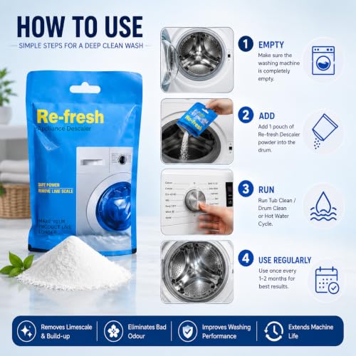 Image of Washing Machine Drum Cleaning Powder Compatible For Samsung Washing Machine Front Load and Top Load, Washing Machine Cleaning Powder -100 gm (Pack Of 10)