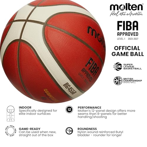 Image of Molten B7G4550 Basketball I The Official Game Ball of British Hoops! I Size 7 I Game-Ready Pebble I Premium Composite Leather I Super League I British Championship Basketball