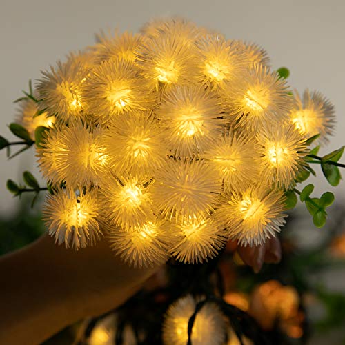 Solar Snow Ball String Lights Outdoor 35.6 Feet 60 Led Waterproof Fairy Lights with 8 Lighting Modes, Solar Powered Decorative Lights for Patio Yard Garden Wedding Christmas Party(Warm White)