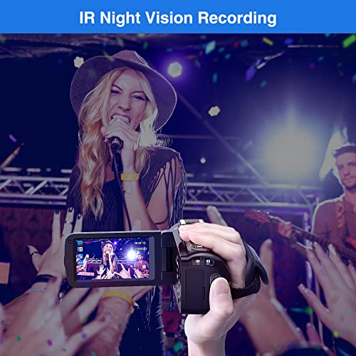 CAMKORY Videokamera 2.7K Camcorder 36MP 16X Digitalzoom IR-Nachtsicht 3.0'' Berühren Sie den IPS-Bildschirm Webcam Kamera für YouTube Tiktok mit 2 Batterien – Bild 5