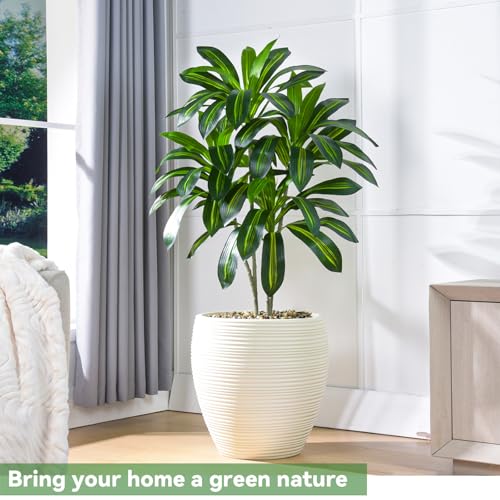 Artificial Dracaena Plant Indoor 4FT Fake Tree with White Tall Planter, Tall Yucca Fake Floor Plant in Pot, Artificial SilkPlant for Home Decor Office Living Room Porch Patio Housewarming - Image 5