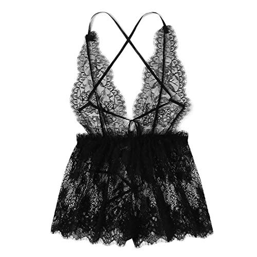 Soutien-gorge dos nu dentelle et nuisette transparente érotique
