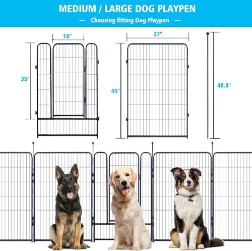 Image of Dog Playpen,Portable Outdoor Dog Fence, Dog Playpen for Large /Medium /Small Dogs, Dog Fences for The Yard,with Doors Foldable Metal (16 Panels, 45 inch)