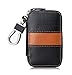 FYY Genuine Leather Keychain Bag, Handmade Car Keyring Holder Metal Hook and Wallet Zipper Case for Auto Remote Key Fob Black