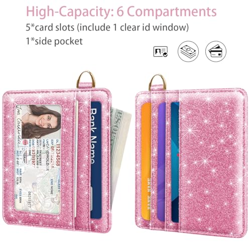 Image of Slim Minimalist Pocket Credit Card Holder Wallet Women | RFID Blocking Lightweight Thin Small Cute Card Cases, Glitter Peach