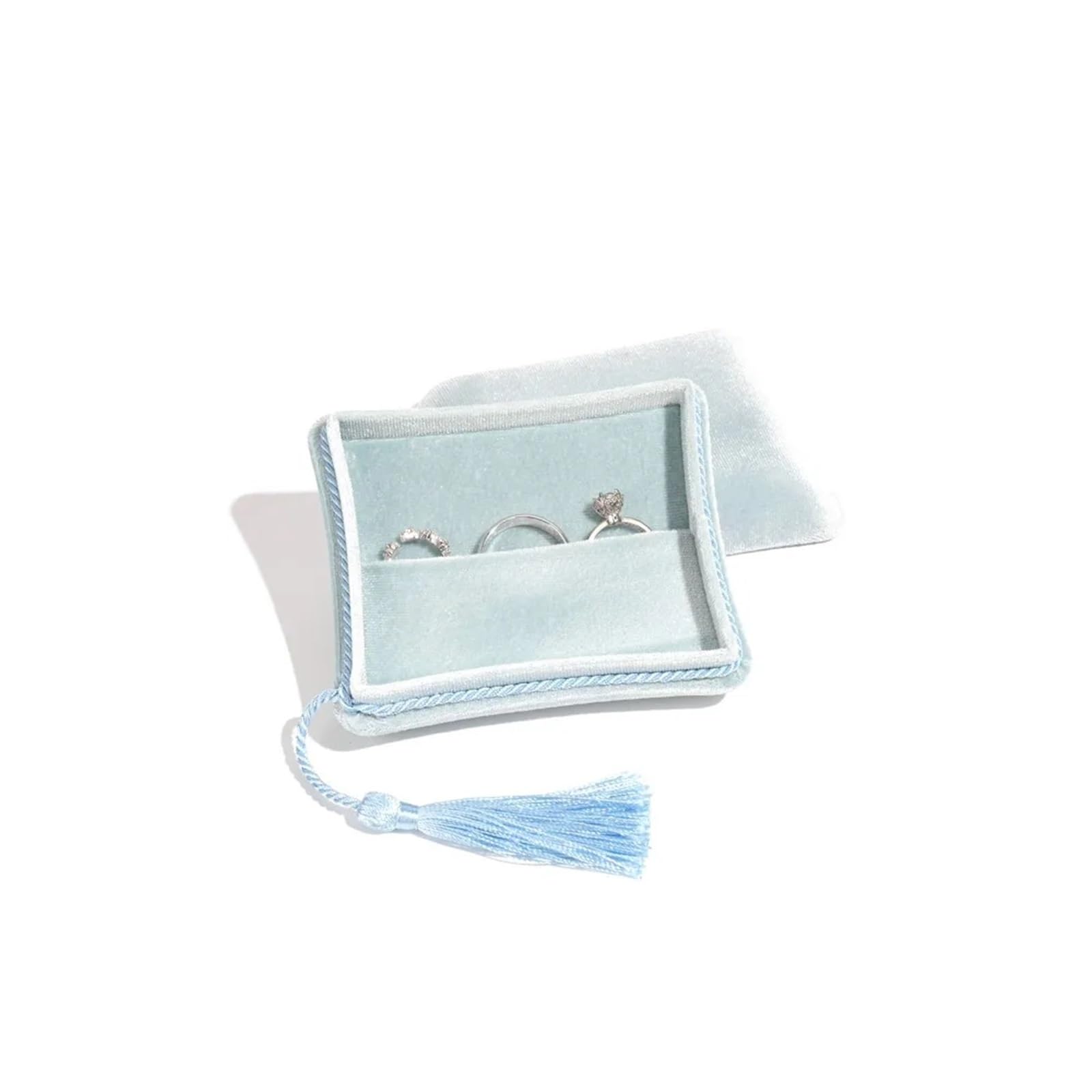 WEOKDFHA Jewelry Storage Bag Velvet Tassel Jewelry Box Portable Ring Earrings Necklace Storage Display Packaging(Sky Blue)