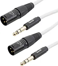 Cabo P10 Stereo TRS - XLR Macho fio branco, marca Cabos & Plugs cobre OFC conector banhado a ouro, para instrumentos musicais (2UN, 1m)