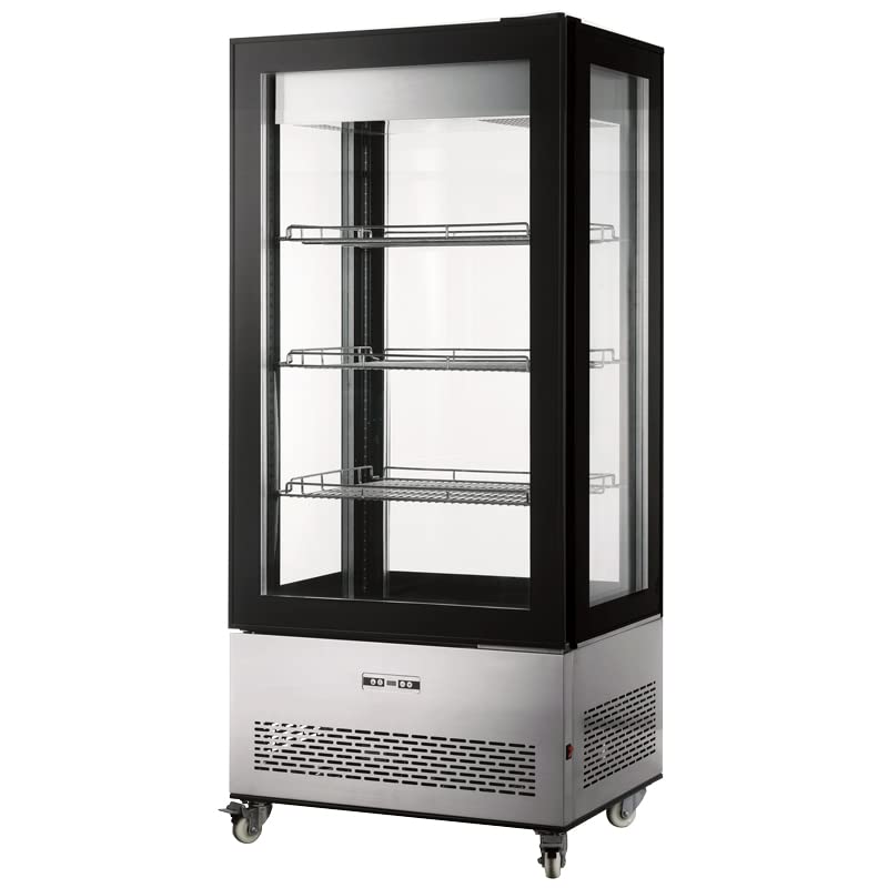GLASS WALL REFRIGERATOR REFRIGERATED DISPLAY CASE WITH 550 L CAPACITY by Omcan – large, 19.42 cubic_feet, Glass, stainless steel black, Model 44474