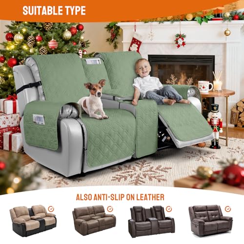 Image of VANSOFY Loveseat Recliner Cover with Console 100% Waterproof Sofa Slipcovers Non-Slip Reclining Couch Cover Split Sofa Covers Furniture Protector for Pets, Dogs(Bean Green)