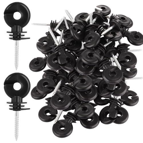 LDXDRU 100 Pack 6mm Thick Electric Fence Insulators Screw-In Ring Insulators Wood Post Insulator Wire Mesh Ring Insulator for Rope Wire Garden Farm