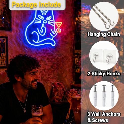 Image of Cocktail Cat Neon Sign for Wall Decor Light Up Sign Led Signs for Room Party Home Wall Decor USB Powered
