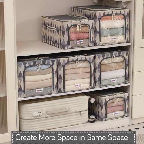 Image of HOKIPO Folding Storage Box and Organiser for Clothes, 600D Oxford Fabric Storage Box, Ash Mirage - Large Pack of 2 (AR-6489-GRY*2)