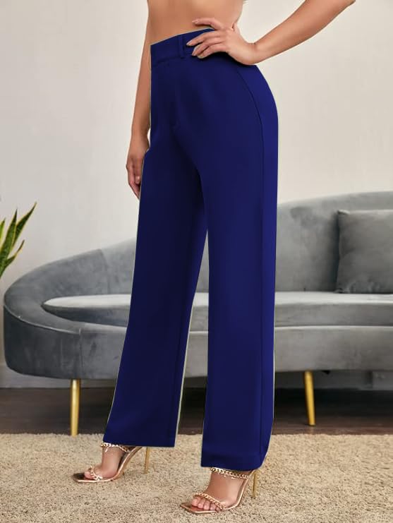 Image of Women's Poly Cotton Trousers Pants Relaxed Fit Boot Cut Ribbed Bell Bottom Trousers for Women