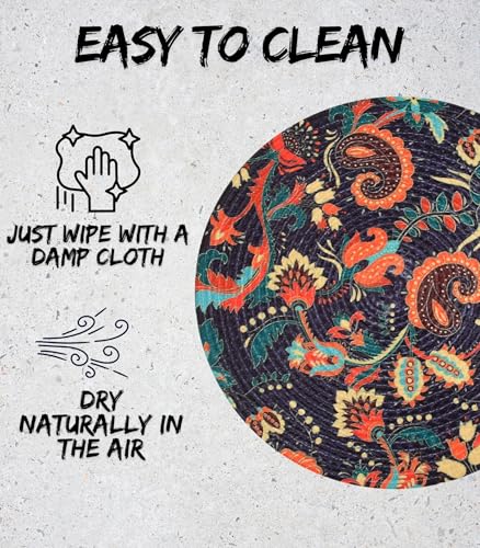 Image of LaVichitra Cotton Table Placemat | Dining Table Mat | Bed Side Table Mat | Cotton Round Shape Placemats | Washable PlaceMat for Shelves & Plant Pots - Pack of 4, Fusion Art