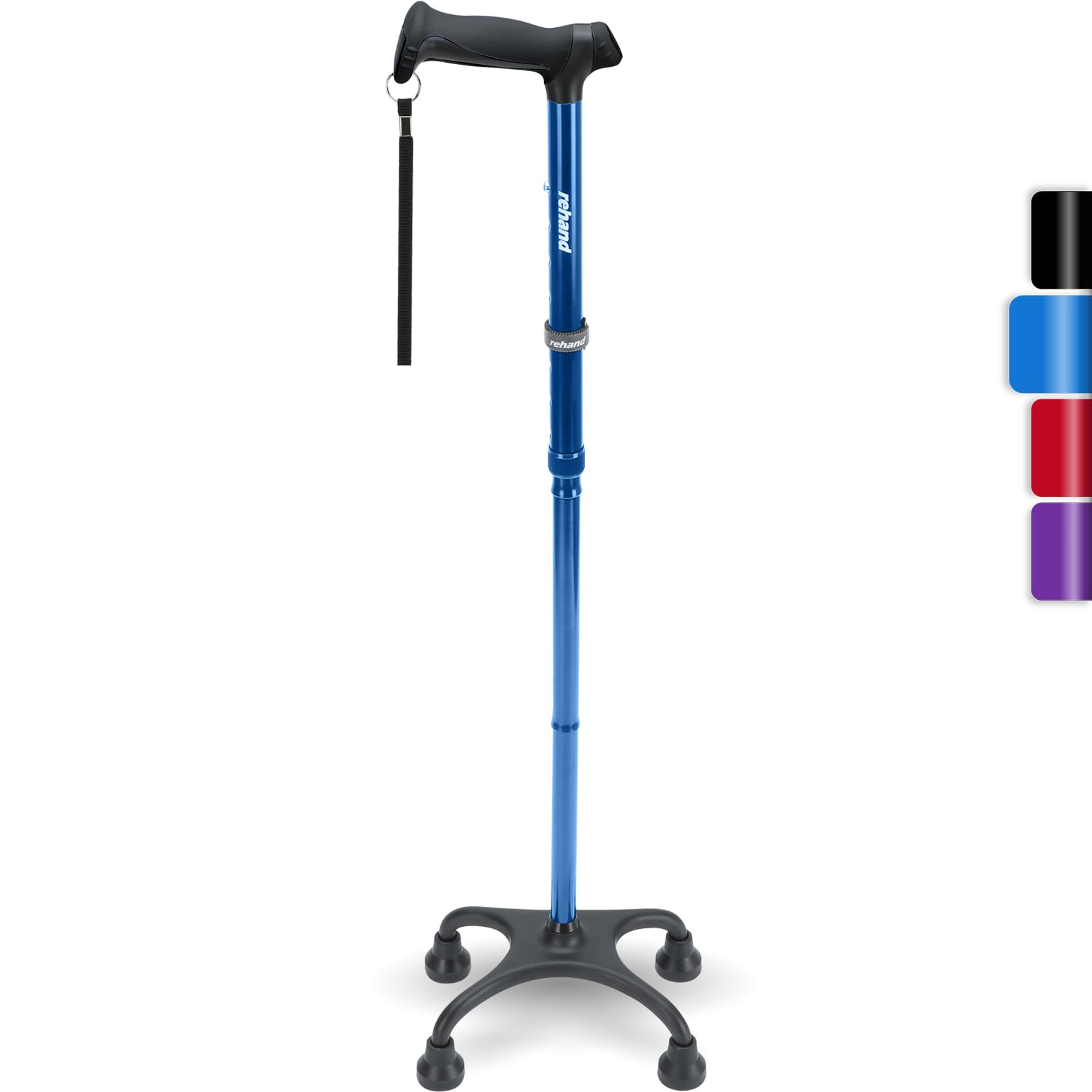 Rehand Bastone Quadripode Pieghevole, Canna da passeggio con manico ergonomico sempre e una graziosa base a 4 punte per ulteriore stabilità