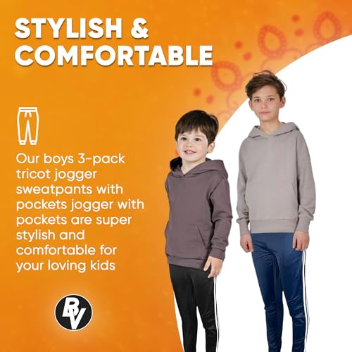 BROOKLYN VERTICAL Boys 3-Pack Tricot Jogger Sweatpants with Pockets | Soft Warm Cozy Size 6-202