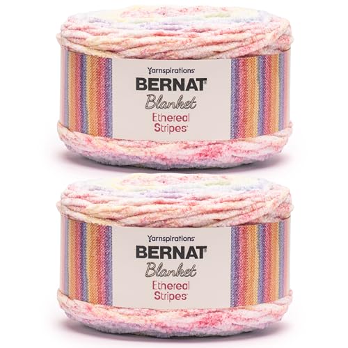 Image of Bernat Blanket Ethereal Stripes Springtime Yarn - 2 Pack of 300g /10.5oz - 100% Polyester - #6 Super Bulky - 220 Yards - Knitting /Crochet