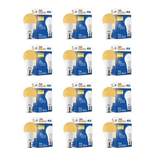 Image of Murphy 9W B22D BEE 3 Star Rated LED Golden Yellow (Warm White) Bulb, Pack of 12 (GLO)