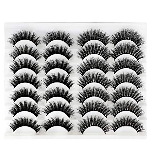 Pawotence False Eyelashes Dramatic Faux Mink Lashes 2 Styles Long Thick Volume Wispy Fluffy Eyelashes 14 Pairs Pack