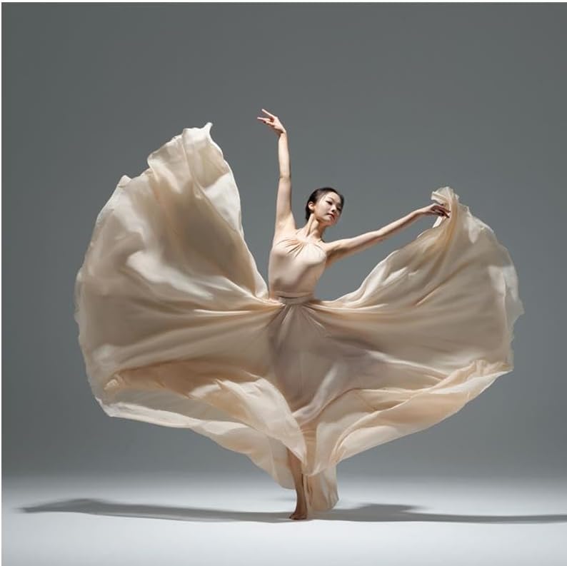 HEARTTOUCH Women's Sheer Lyrical Dance Skirt 720° Ballet Modern Swing Skirts Light Dance Dress for Performance Photography
