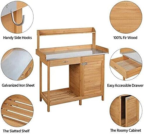 Garden Potting Bench Table Outdoor Work Bench w/Cabinet Drawer Open Shelf Wood Potting Benches & Tables Outdoor Table Outdoor Bench Plant Shelf Outdoor Storage Storage Bench Planter Box