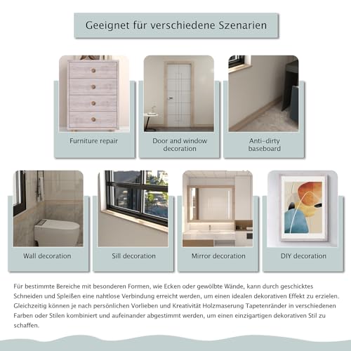 FEILAYS Holzoptik Klebeband, Realistische Holzmaserung Reparatur, Selbstklebend Holzmaserung Panzertape für Weichsockelleiste, Türen Bordüre, Wände Tapeten, Möbel, 5cm x 10m