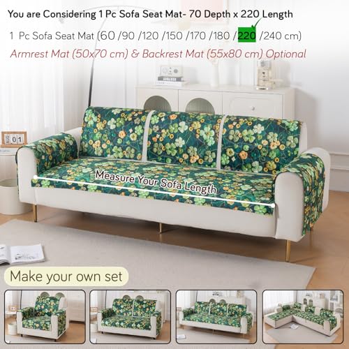 Image of HOKIPO 'Nature Muse' Premium HD Printed Holland Velvet Sofa Cover Mat for 1 /2 /3 Seater & L-Shape Sofa. Make Your Own Sofa Cover Set, Mat 70(D) x 220(L) cm, Emerald Garden (IN-919-D4)