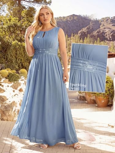Image of Ever-Pretty Plus Women's Round Neck Sleeveless Empire Waist Maxi Plus Size Formal Gowns Bridesmaid Dresses