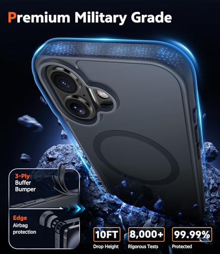 Image of FNTCASE for iPhone 16 Case Matte: Magnetic Slim Shockproof Full Covered Camera Protection Phone Cover - Military Drop Proof Anti-Scratch Durable Silicone Protective Cases