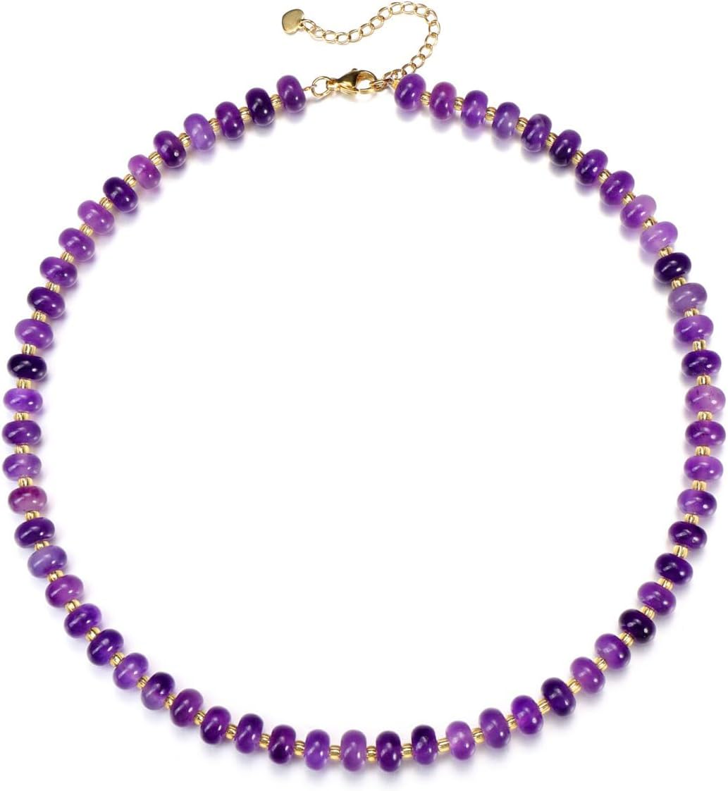 CrystalTears Beaded Gemstone Necklace for Women, Womens Colorful Boho Stone Bead Choker Necklace, Handmade Natural Crystal Stone Summer Beach Jewellery Gifts for Women Mom Christmas