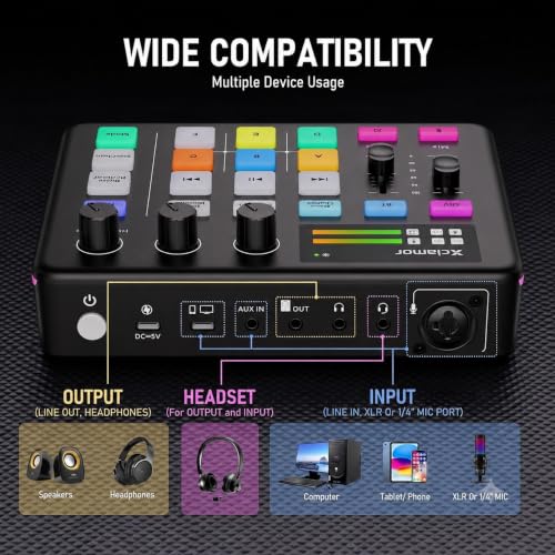 Image of Xclamor XS-11 Gaming Audio Interface & Sound Card with RGB, 48V Phantom Power, Bluetooth, Voice Changer, Noise Reduction, for Live Streaming, Podcast, PC, PS4 /PS5, XLR Mic