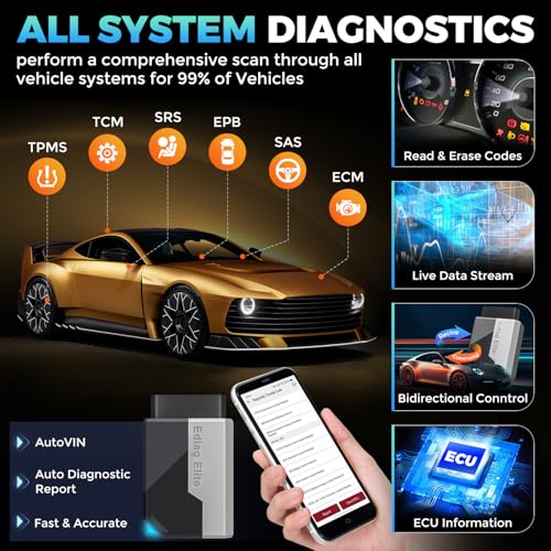 KINGBOLEN Ediag Elite OBD2 Scanner Bluetooth, Bi-Directional Control Scanner All System Diagnostic Tool for iOS & Android, 15+ Hot Reset, CANFD Protocol, FCA AutoAuth, No Subscriptions Lifetime Update