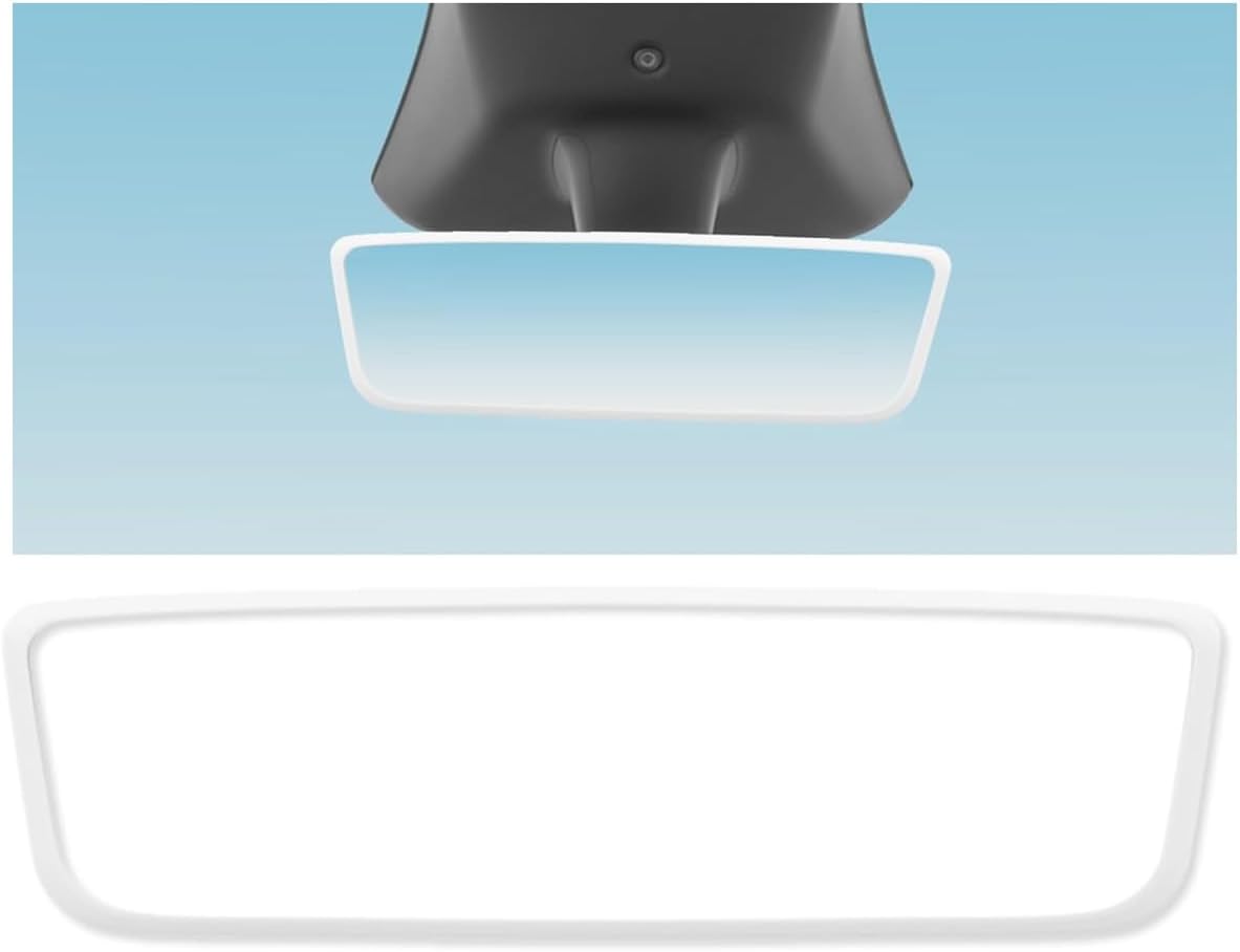 Car Rear View Mirror Protector Frame, Silicone Vehicle Interior Rearview Trim Protective Cover, Auto Rear View Mirror Edge Guard, Compatible with 2017-2024 Model3 2019-2024 Model Y (White)