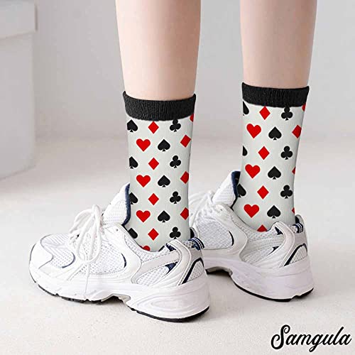 Image of Poker Suits Crew Socks for Woman Size 6-8 Heart Diamonds Spades Clubs Girls Socks