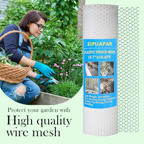 Image of Pet Proof Barrier Net, White Plastic Chicken Wire Mesh Fencing 15.7IN x 16.4FT, Balcony Cat Safety Net & Garden Snake Barrier, Heavy Duty Protection for Chicken Coops, Rabbit Hutches, Dog Kennels