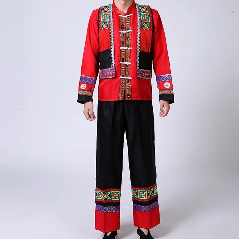 TaoZiPeach Men Clothes Chinese Folk Dance thnic Hmong Costumes Classical Design s3 Blue XS