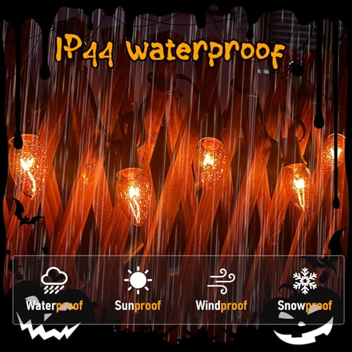Image of GOOTHY C9 Orange Christmas String Lights, 25Ft Outdoor Christmas Decorations Lights with 26 Incandescent Orange Bulbs, Hanging Patio Lights Waterproof for Roofline Backyard Outdoor Halloween Party