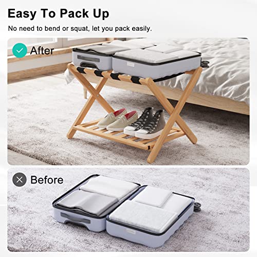 Smuxee-Fully-Assembled-Luggage-Rack-Pack-of-2-Bamboo-Foldable-Suitcase-Stand-with-Nylon-Straps-Luggage-Holder-with-Shelf-for-Guest-Room-Bedroom-Hotel-Nature-Luggage-Rack-2pcs