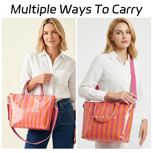 Image of GISMTR Large PVC Tote Bag for Women Letters Print Handbags Kraft Paper Shoulder Bag for Work Travel