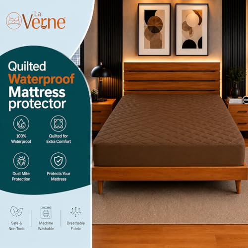 Image of La Verne 100% Waterproof Cotton Quilted Mattress Protector King Size Breathable 78 x 72 Inches | Breathable and Hypoallergenic Ultra Soft Fitted Bed Protector Cover