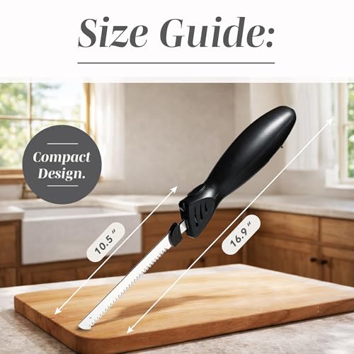 COOK WITH COLOR Electric Knife, 100W Power, Dual Stainless Steel Blades for Precise Cutting, Ergonomic Handle, Low Noise and Vibration, Ideal for Bread, Meat, and Vegetables, Black
