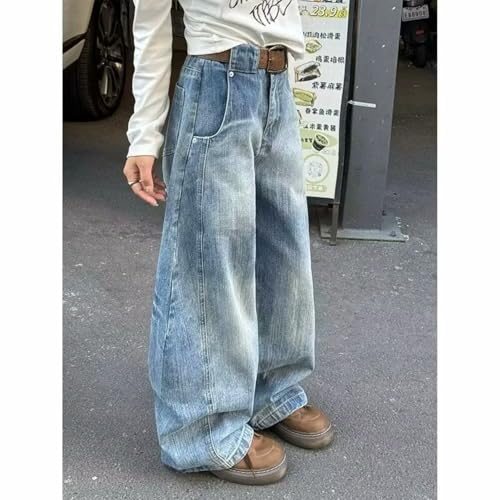 Men's American Retro Curved Hem Wide Leg Jeans Loose Fit Distressed Long Pants for Spring Autumn3