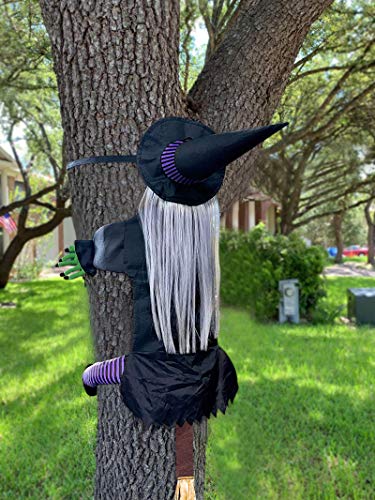 Joy Bang Crashing Witch into Tree Halloween Decoration Crashed Witch Props Hanging Decorations Funny Witch for Halloween Outdoor Tree Yard Decor