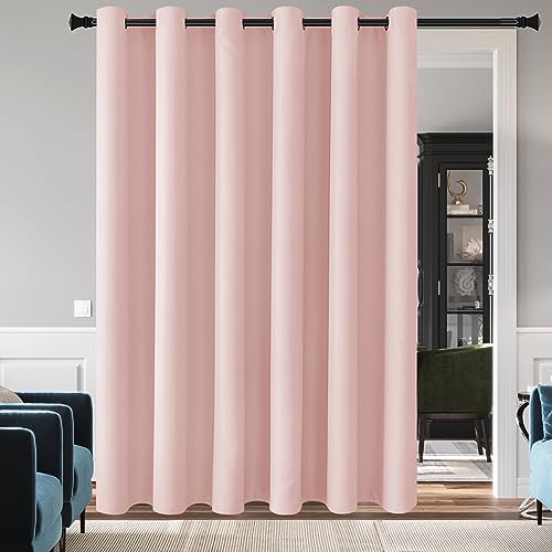 Image of DWCN Blackout Curtain Panel for Bedroom - Thermal Insulated Energy Saving Grommet Blackout Drapery for Patio Door, Room Divider Big Long Curtain，Blush Pink, W100 by L84, 1 PC
