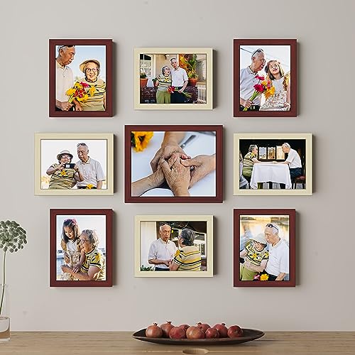 Image of Art Street Large Collage Wall Photo Frame Individual Picture Frame Set For Living Room, Decorative Wall Hanging Home Decor - Set Of 9 (6x8, 8x10 Inch Brown, Beige)