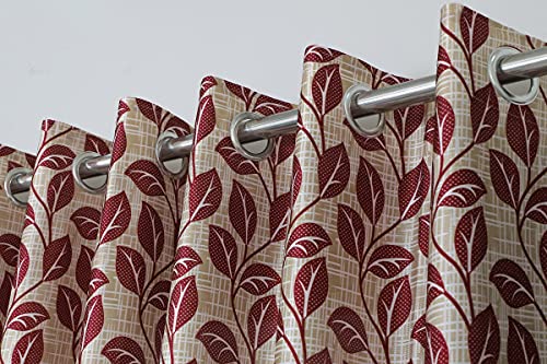 Image of Exporthub 2 Pieces Fancy Design Maroon Flowers Leaf Heavy Quality Polyester Eyelet Long Door Curtains -Length 9 Feet (EHSPR782 94)